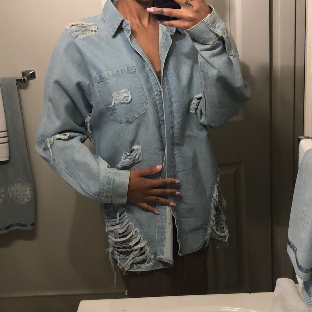 Long Jean Jacket with Rips